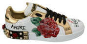 White Roses Sequined Crystal Womens Sneakers Shoes