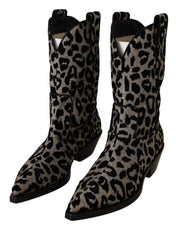 Gray Black Leopard Cowboy Boots Shoes