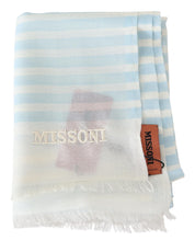 Blue White Lined Cashmere Unisex Wrap Scarf
