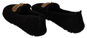 Black Leather Crystal Gold Crown Loafers Shoes