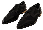Black Leather Broques Sheer Wingtip Shoes