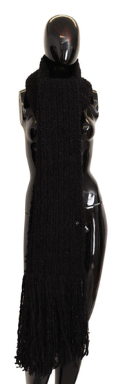 Black Virgin Wool Knitted Wrap Shawl Scarf