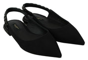 Black Flats Slingback Charmeuse Shoes