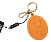 Orange Rubber DG Logo Gold Brass Metal Keychain