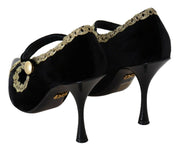 Black Embellished Velvet Mary Jane Pumps Shoes