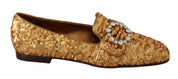 Gold Sequin Crystal Flat Women Loafers Shoes