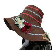 Dolce & Gabbana Brown Knitted Straw Floral Hat Dolce & Gabbana