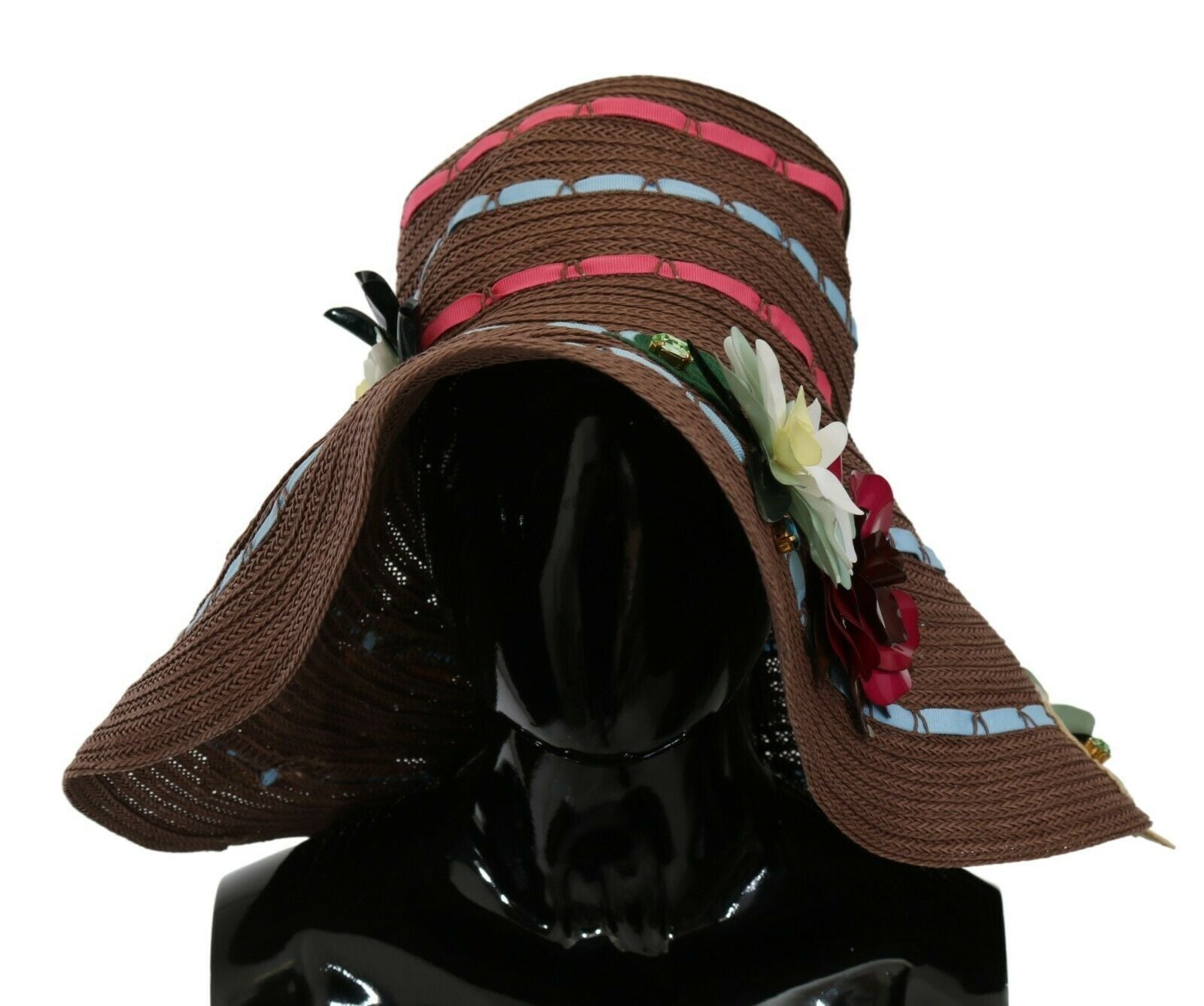 Dolce & Gabbana Brown Knitted Straw Floral Hat Dolce & Gabbana