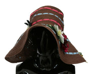 Dolce & Gabbana Brown Knitted Straw Floral Hat Dolce & Gabbana