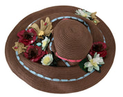 Dolce & Gabbana Brown Knitted Straw Floral Hat Dolce & Gabbana