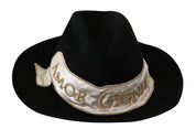 Dolce & Gabbana Black Lapin Amor Gignit Wide Brim Panama Hat
