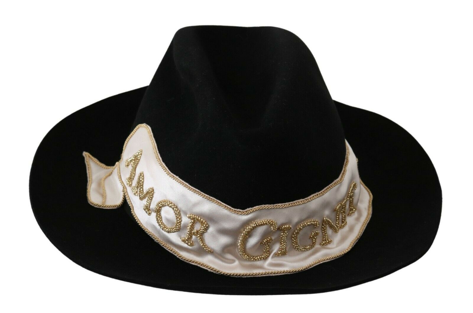 Dolce & Gabbana Black Lapin Amor Gignit Wide Brim Panama Hat Dolce & Gabbana