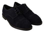Blue Suede Leather Derby Studded Shoes