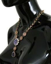 Pink Gold Brass Crystal Purple Pearl Pendants