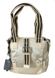 Beige Handbag Shoulder Tote Fabric Purse
