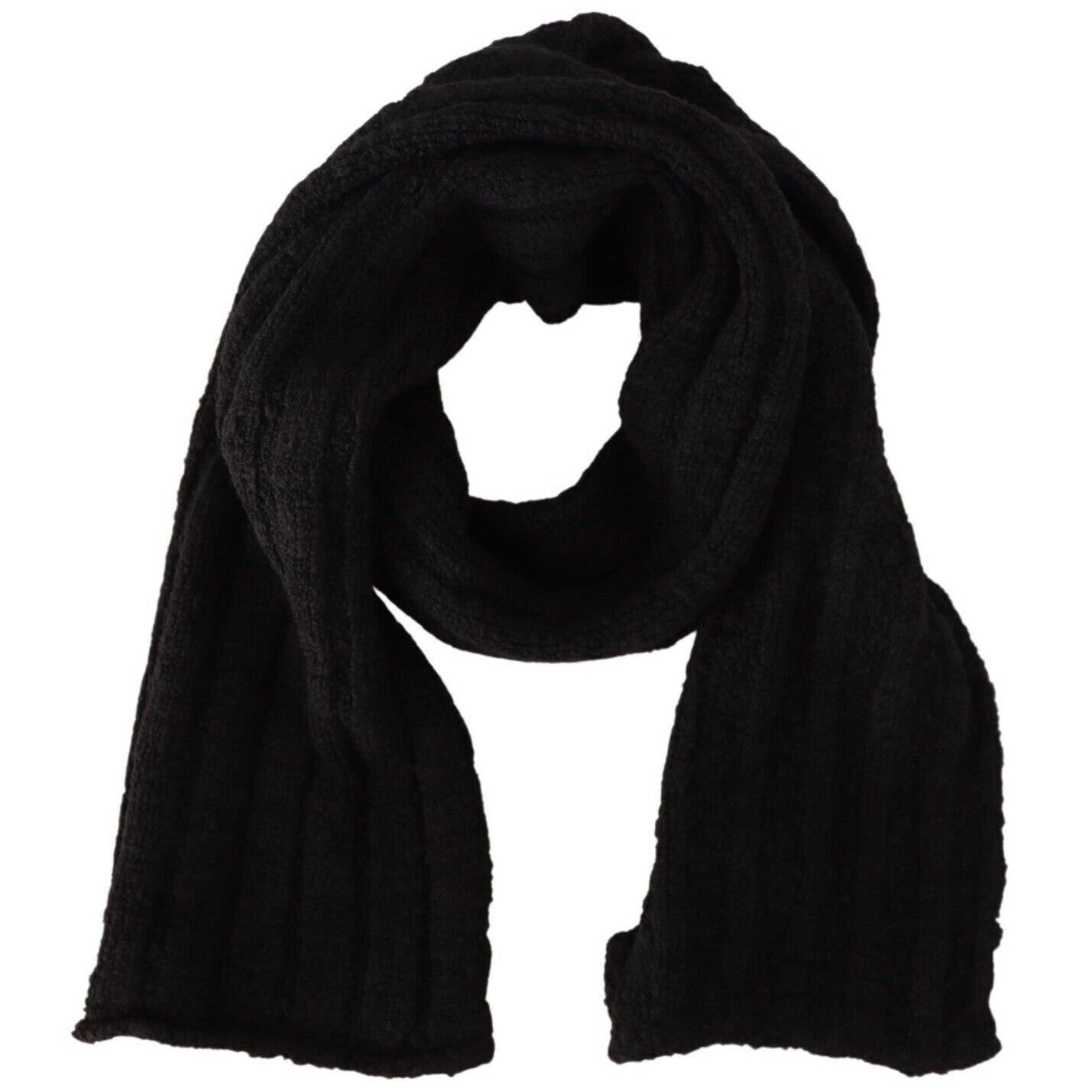 Dolce & Gabbana Black Virgin Wool Knitted Unisex Warmer Shawl Scarf Dolce & Gabbana