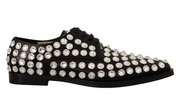 Black Leather Crystals Lace Up Formal Shoes
