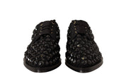 Black Lace Up Studded Formal Flats Shoes
