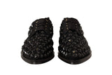 Black Lace Up Studded Formal Flats Shoes