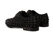 Black Lace Up Studded Formal Flats Shoes