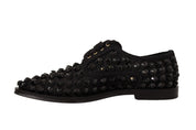 Black Lace Up Studded Formal Flats Shoes