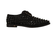 Black Lace Up Studded Formal Flats Shoes
