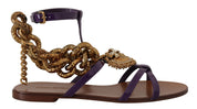 Dolce & Gabbana Purple Leather Devotion Flats Sandals Shoes Dolce & Gabbana