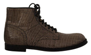 Gray Crocodile Leather Derby Boots