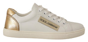 White Gold Leather Low Top Sneakers