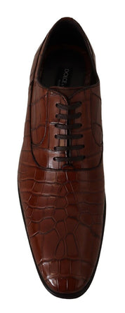 Brown Crocodile Leather Mens Formal Derby Shoes