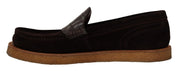 Brown Suede Leather Slip On Flats Moccasin Shoes