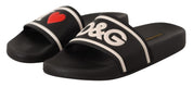 Black Leather I Love D&G Slides Sandals