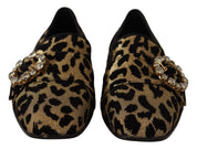 Gold Leopard Print Crystals Loafers Shoes