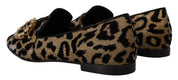 Gold Leopard Print Crystals Loafers Shoes