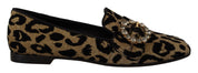 Gold Leopard Print Crystals Loafers Shoes