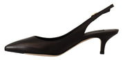 Black Leather Slingbacks Heels Pumps Shoes