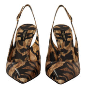 Brown Slingbacks Leather Tiger Shoes