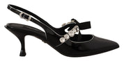 Black Patent Leather Crystal Slingbacks Shoes