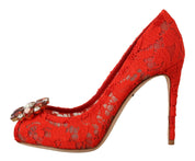 Red Taormina Lace Crystal Heels Pumps