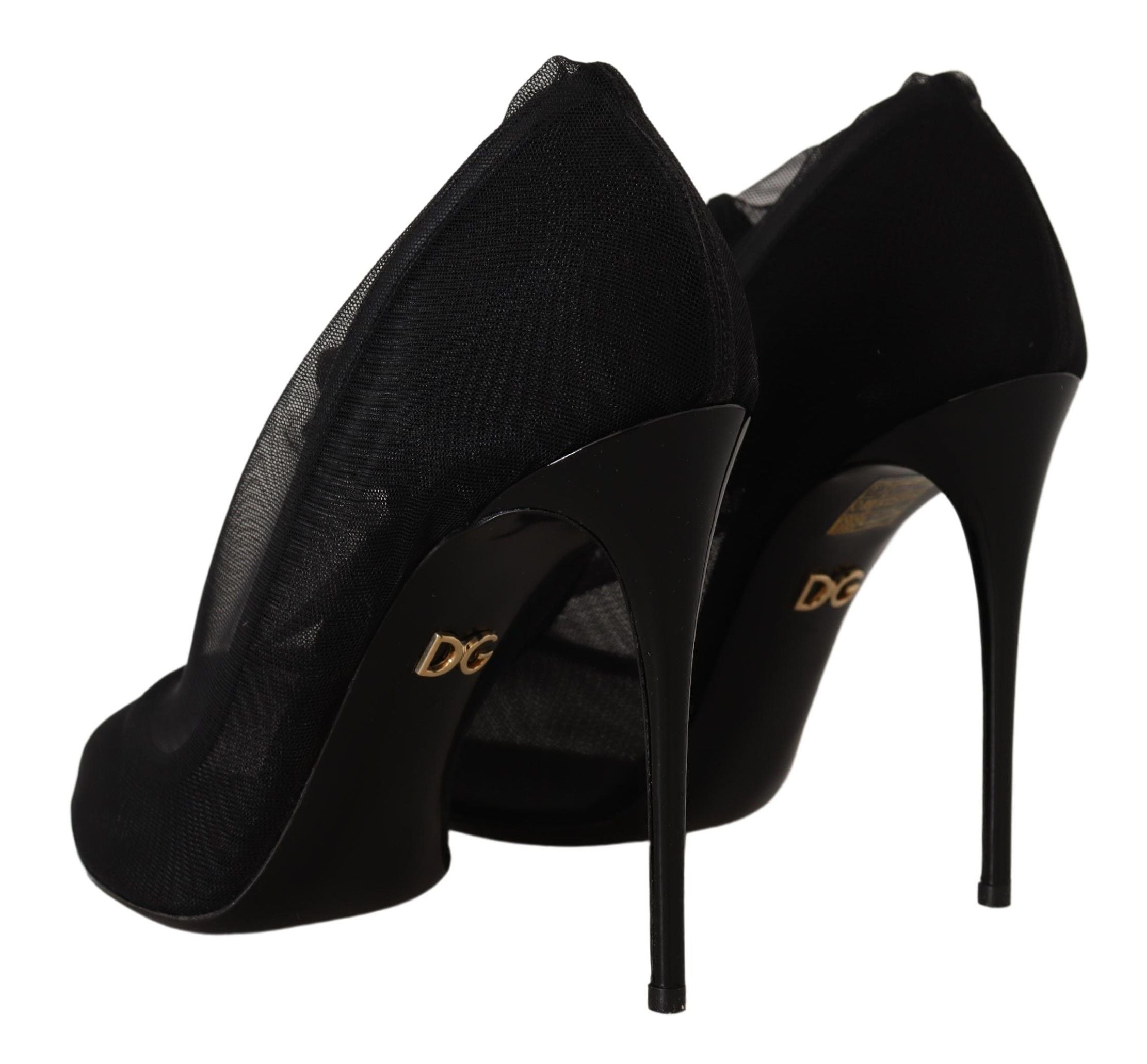 Dolce & Gabbana Black Tulle Stretch Boots Pumps Shoes Dolce & Gabbana