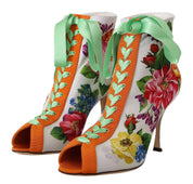 White Jersey Stretch Boots Open Toes Heels Shoes