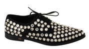 Black Leather Crystals Lace Up Formal Shoes