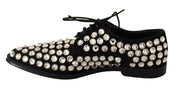Black Leather Crystals Lace Up Formal Shoes