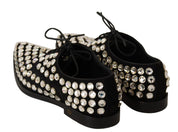Black Leather Crystals Lace Up Formal Shoes