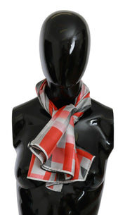 Costume National Gray Red Silk Shawl Foulard Wrap  Scarf