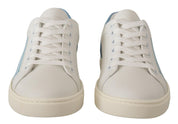 White Blue Leather Low Top Sneakers Shoes
