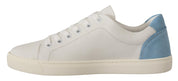 White Blue Leather Low Top Sneakers Shoes