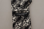 Black White Flower 100% Silk Print Adjustable Accessory Tie