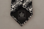Black White Flower 100% Silk Print Adjustable Accessory Tie