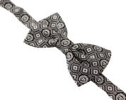 Black white 100% Silk Adjustable Neck Papillon Tie